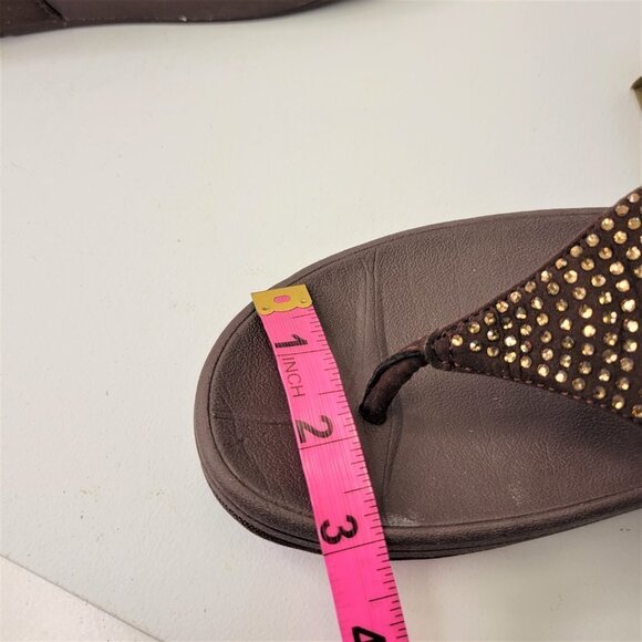 BROWN Size 8 Gold Crystal Women Sandals Wedge Heel Arch Support Comfy Flip Flops - Picture 10 of 15